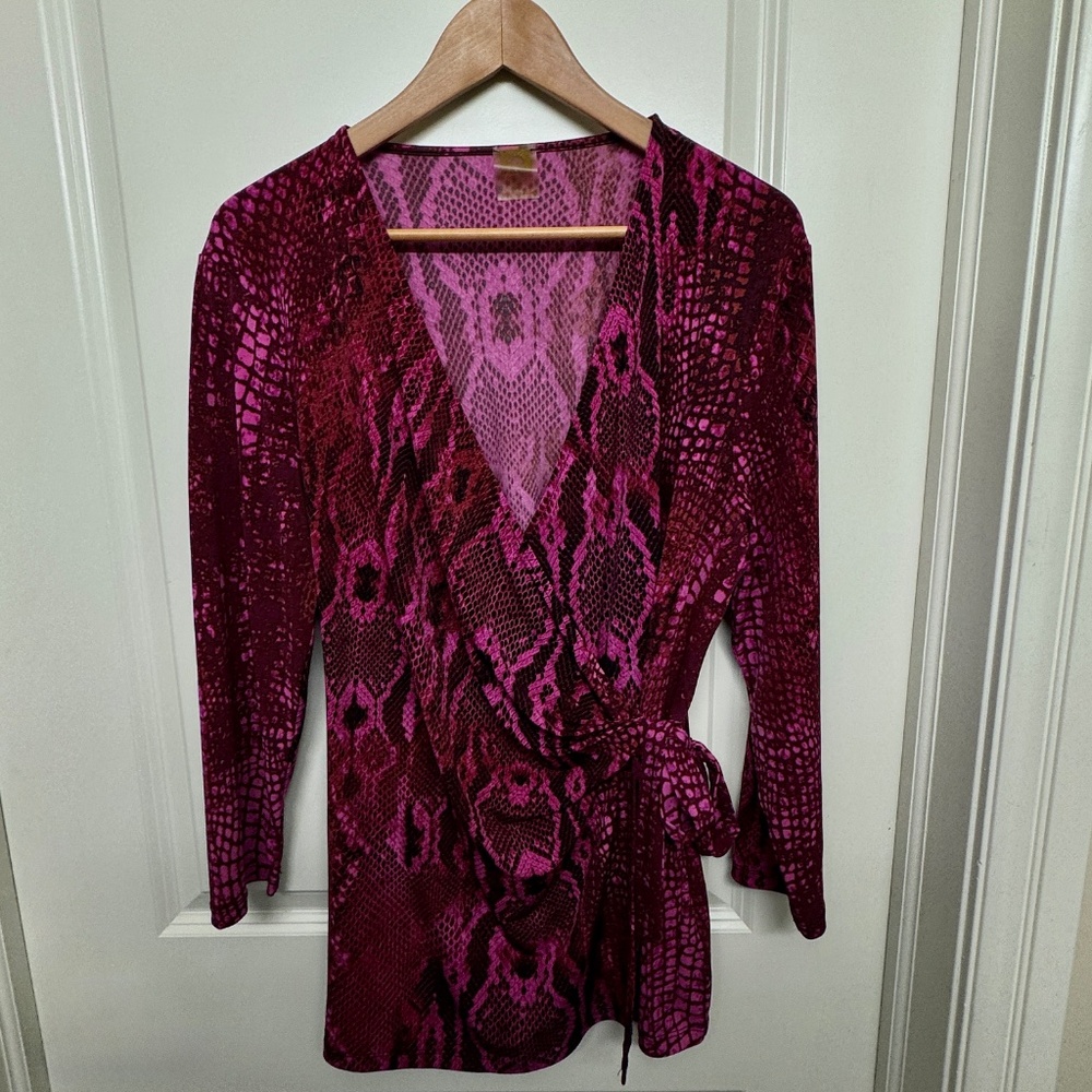 Anne Klein Pink Snakeskin Faux Wrap Top XL Surplice, Office to Date-Night Ready